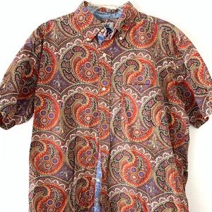 VTG 80s LARGE paisley POLO shirt sleeve floral